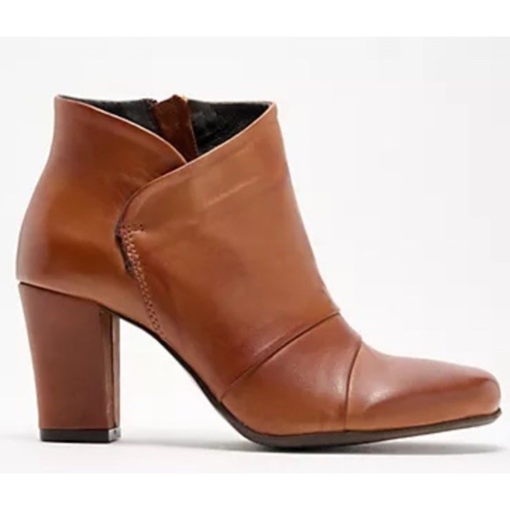 New Miz Mooz Haydin Leather Block Heel Side Zip Boots Brown EU 42 US 10.5-11